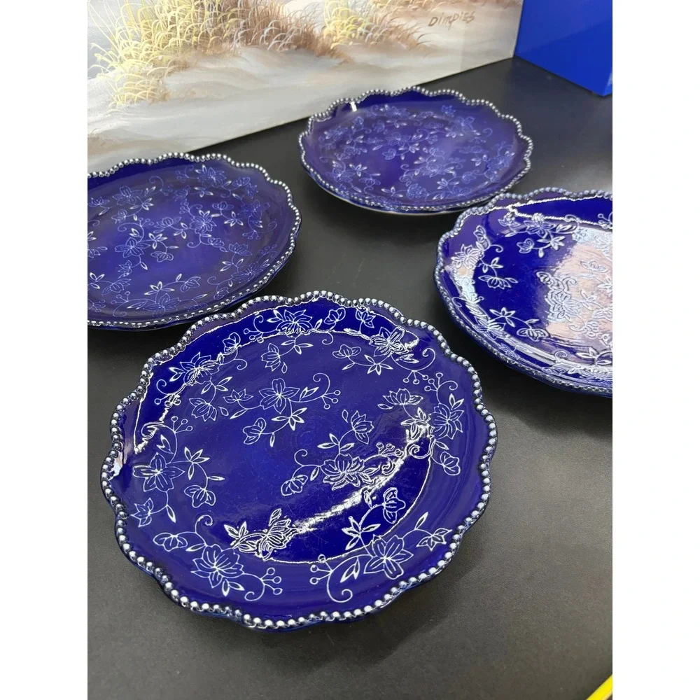 Temptations Floral Lace Cobalt Salad Plate Set Of 4